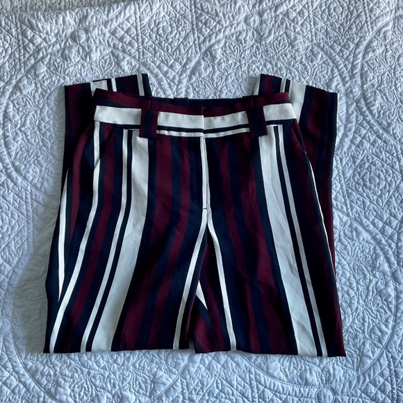 EXPRESS Women's MAROON/NAVY/White Striped High Rise Wide Leg Pants Trousers - Picture 11 of 12